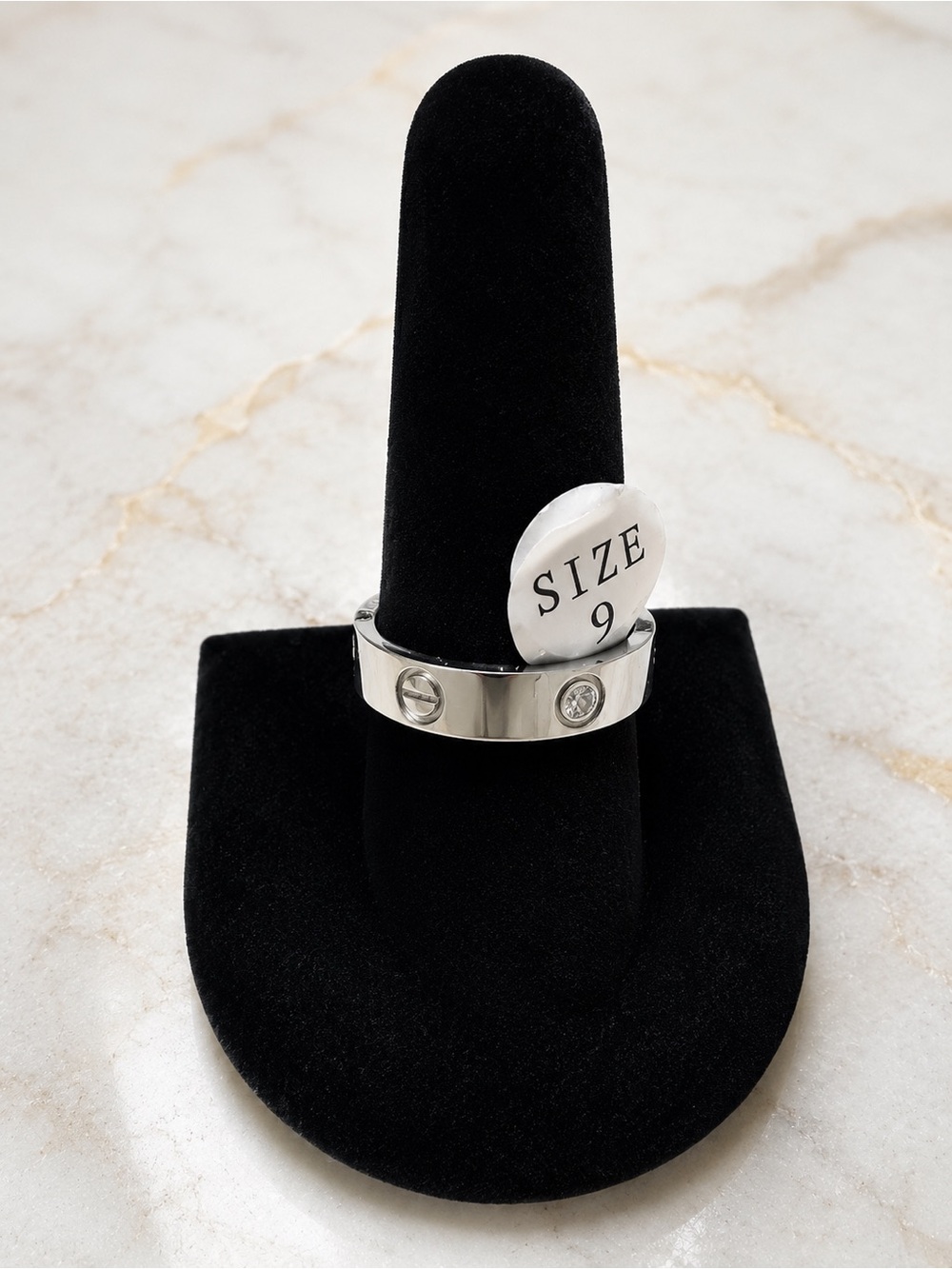 Silver Screw Motif CZ Band Ring Size 9 | Stainless Steel